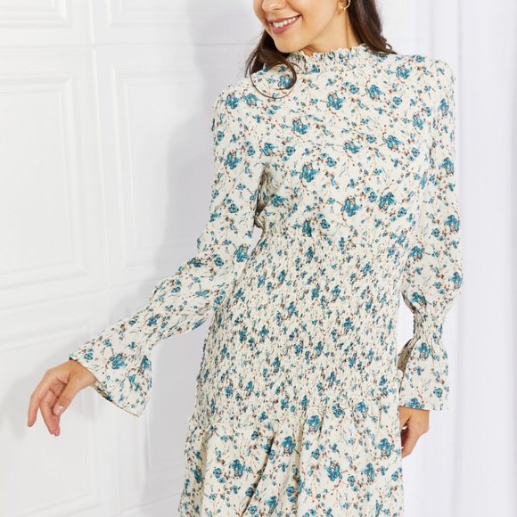 Petal Dew Meadowscape Floral Smocked Mock Neck Mini Dress - Picture 3 of 7